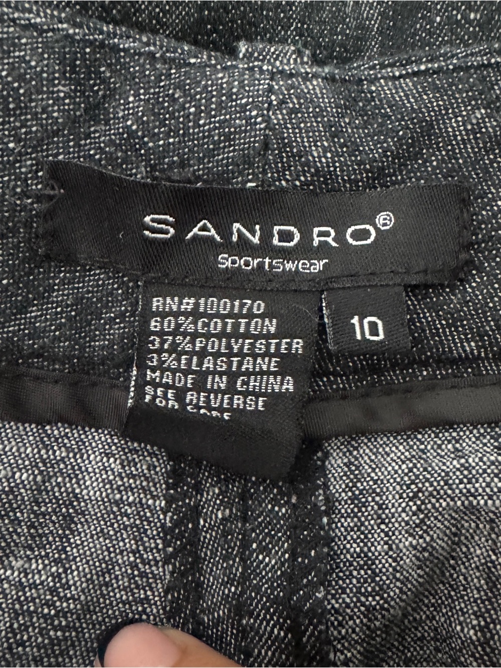 Sandro Paris Textured Trousers Women’s Size 10 Straight Leg Gray Black Pants - Picture 5 of 6